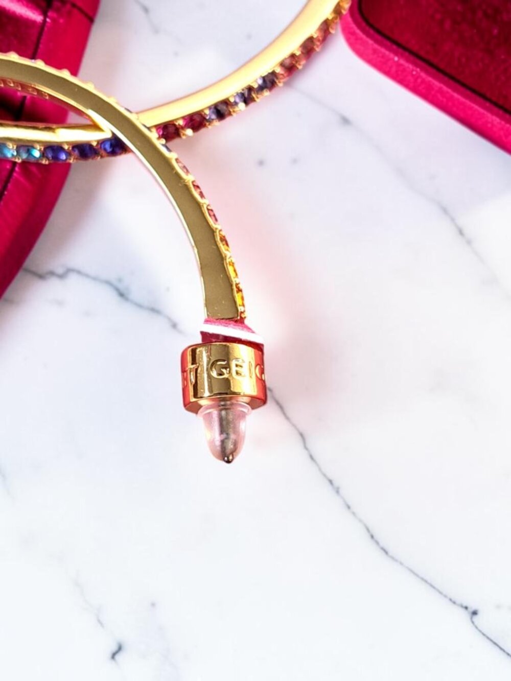Kurt Geiger London Rainbow Pave Gold-Toned Hoop Earrings NWT - Picture 9 of 10